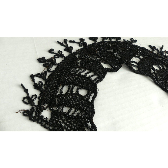 Large Antique Victorian Hand Beaded Collar Adornments Black Fringe Vtg Mourning - Picture 5 of 10
